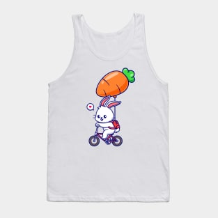 Cute Rabbit Riding Bicycle With Carrot Balloon Cartoon Tank Top